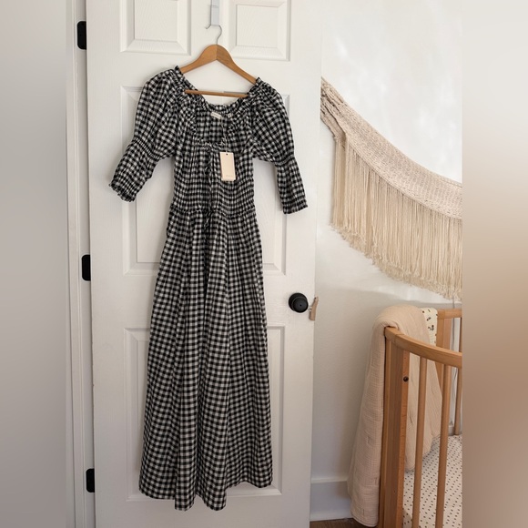 DÔEN Ischia Gingham Cotton Tie-Waist Midi Dress - Noir Greta Gingham - Picture 5 of 8